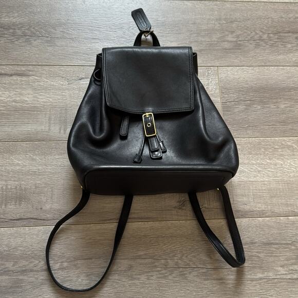 Vintage Coach Hampton Legacy Smooth Black Leather Backpack Bag Y2K - Picture 9 of 9